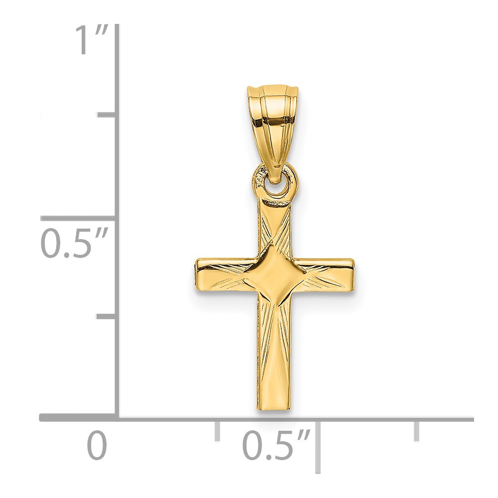 14K Diamond Shape Center Mini Cross Charm (K8373)