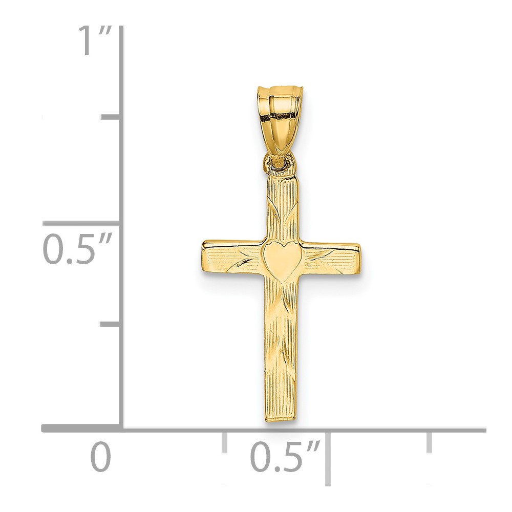14K Polished and Engraved Cross W/ Heart Center Charm (K8374)