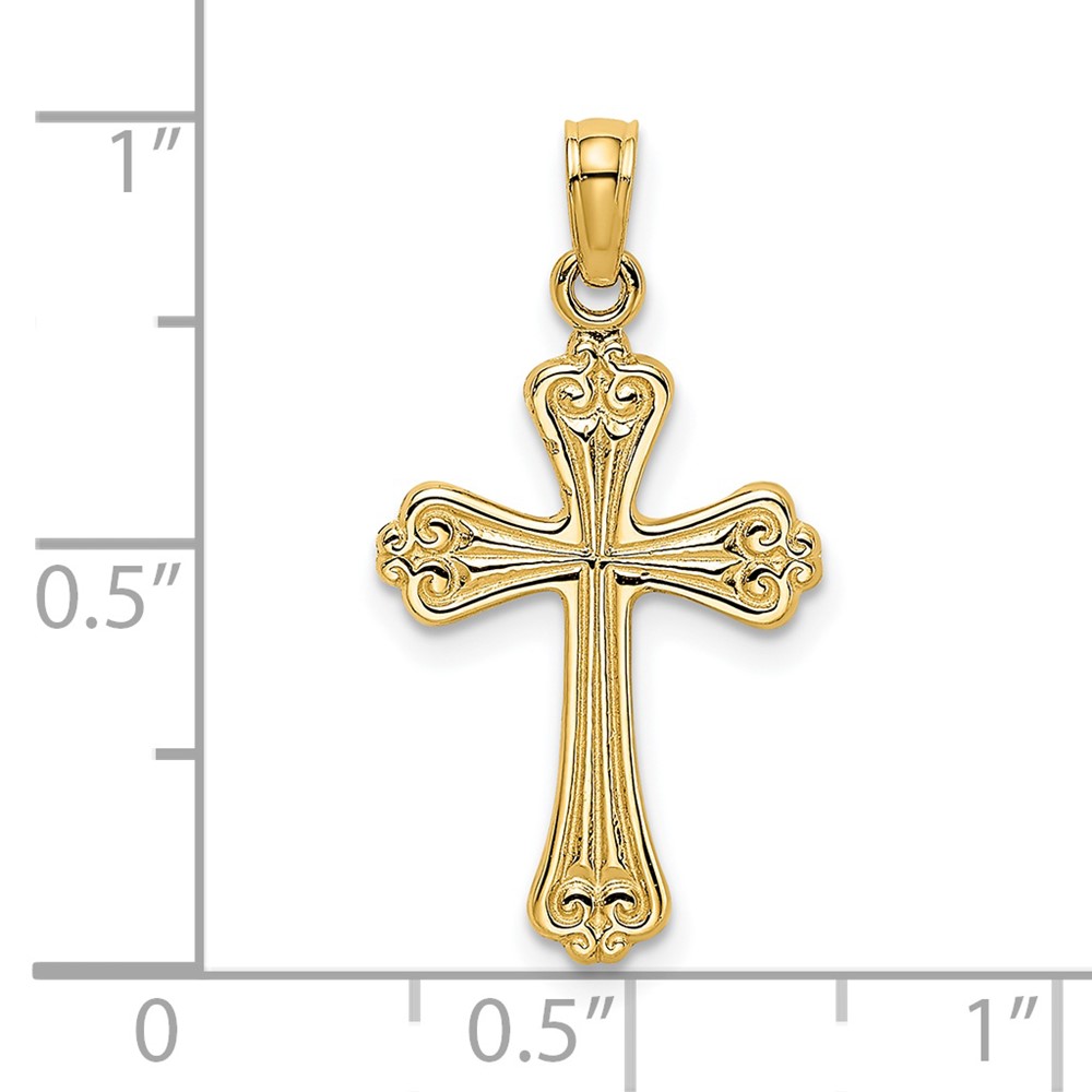 14K Polished Engraved Cross Charm (K8376)