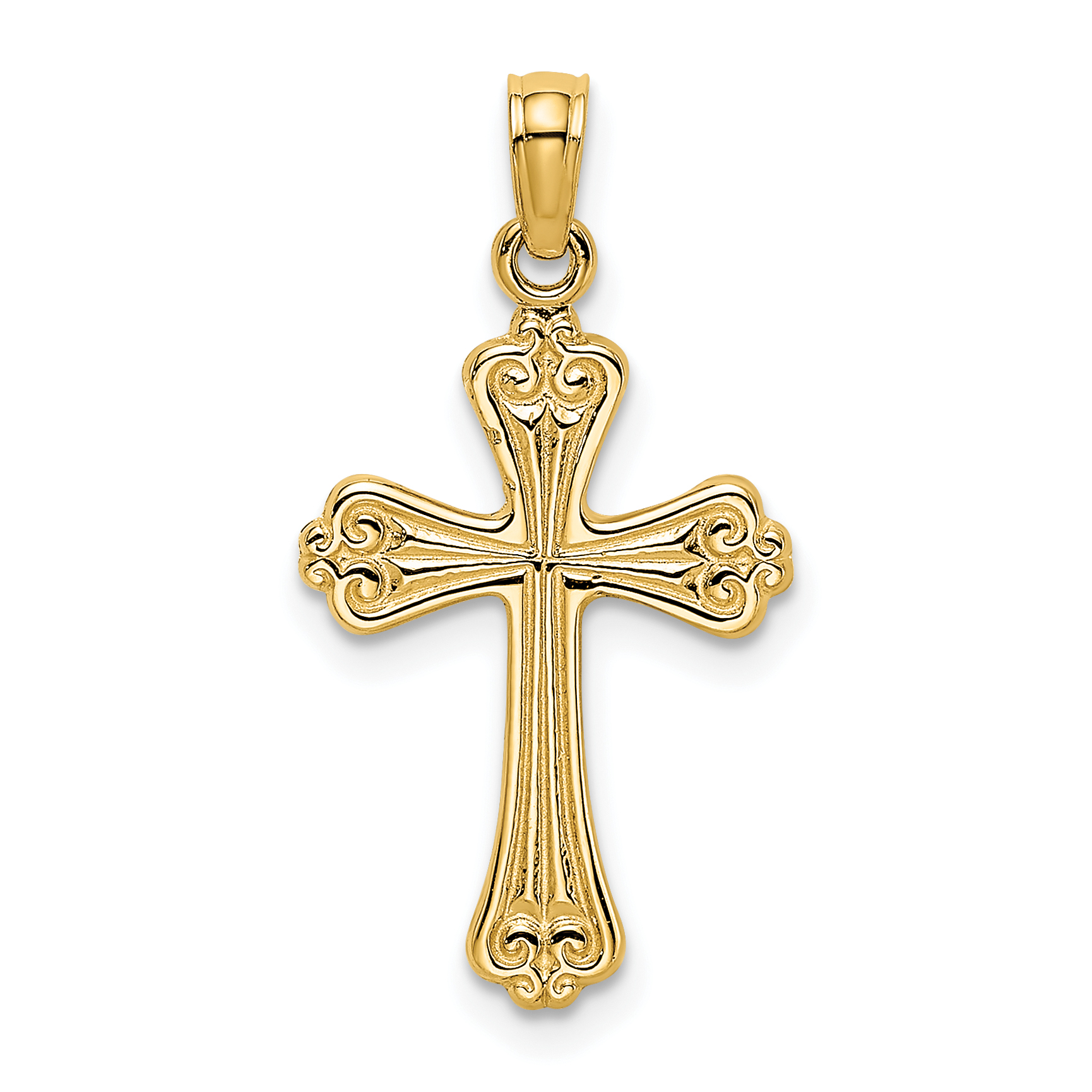 14K Polished Engraved Cross Charm (K8376)