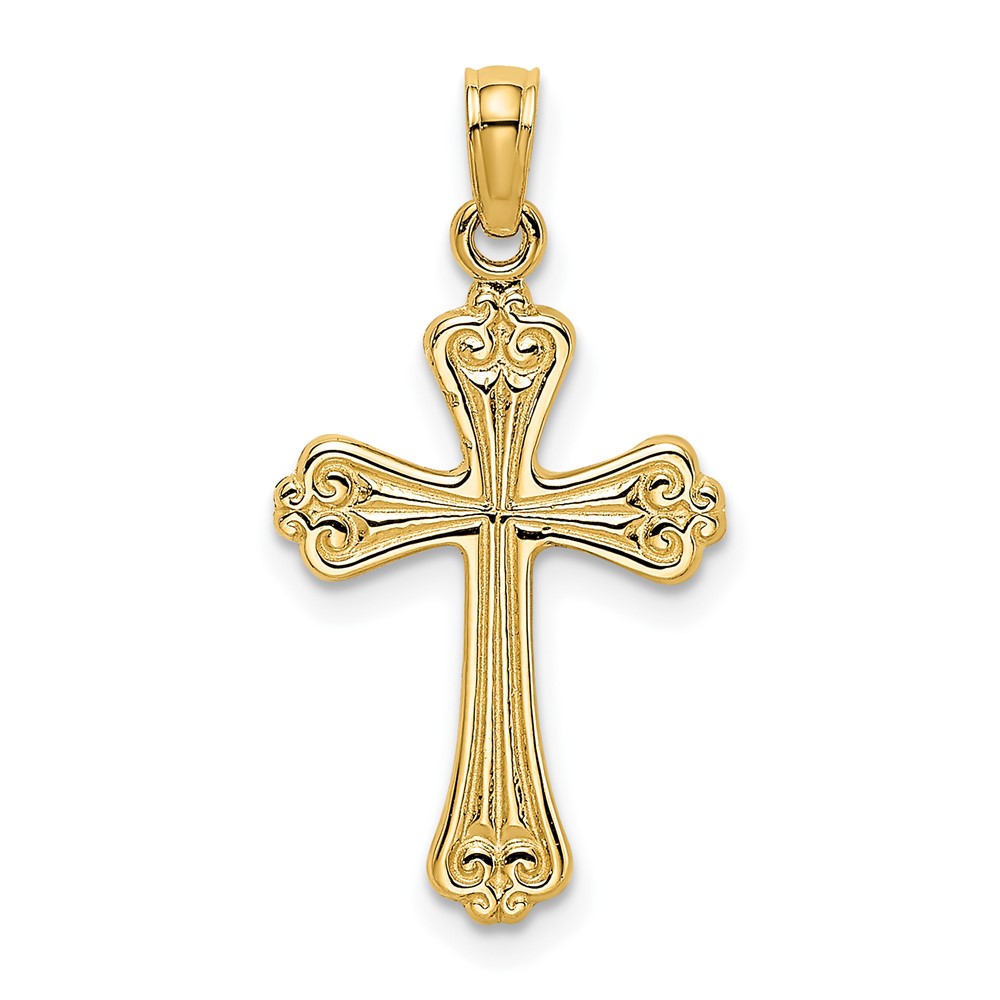 14K Polished Engraved Cross Charm (K8376)
