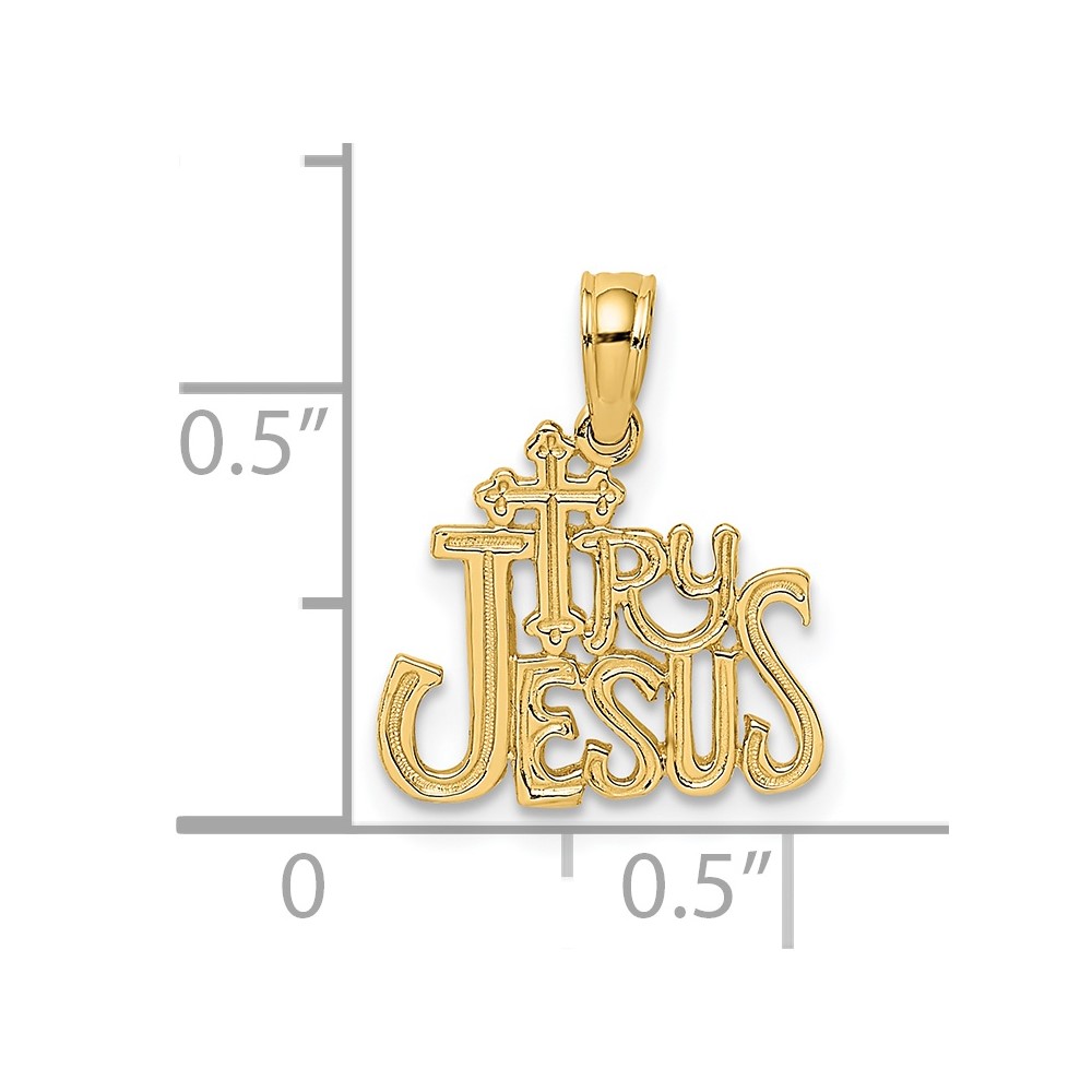 14K Polished and Engraved TRY JESUS Charm (K8380)