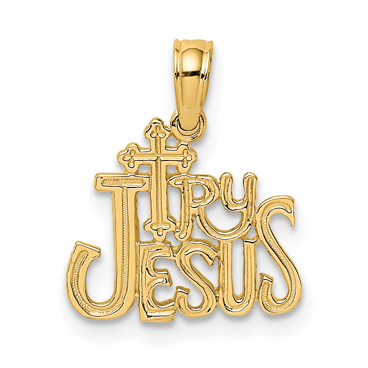 14K Polished and Engraved TRY JESUS Charm (K8380)
