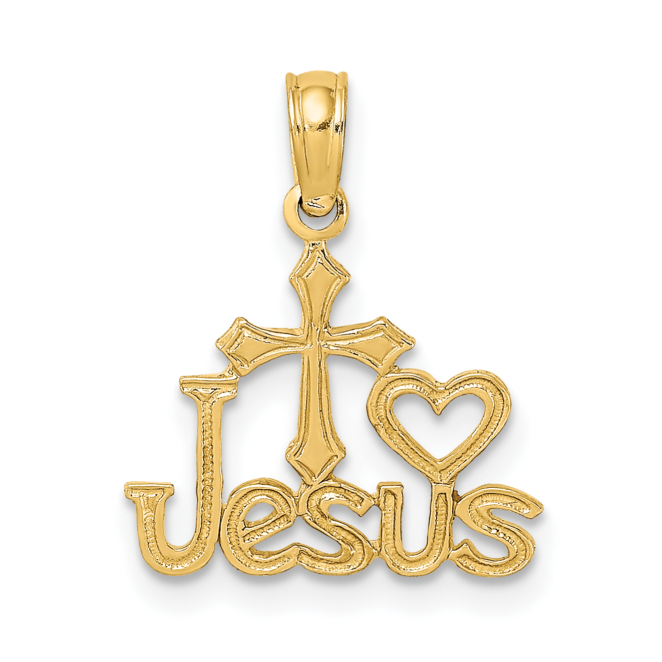 14K JESUS W/ Cross and Heart Charm (K8381)