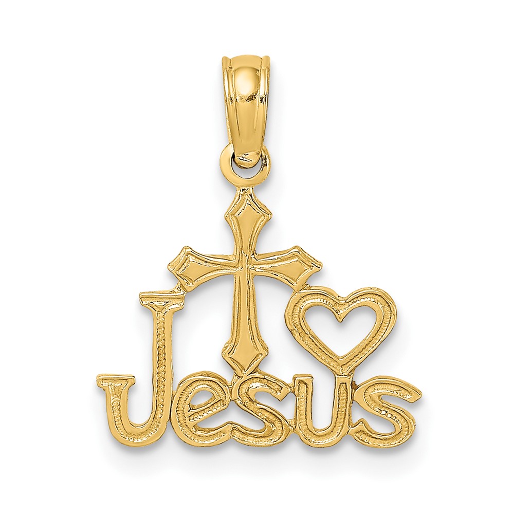 14K JESUS W/ Cross and Heart Charm (K8381)