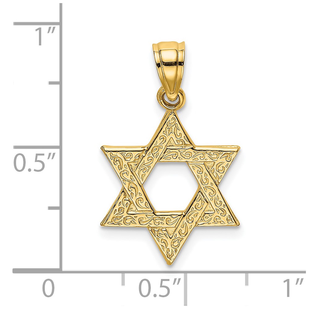 14K Engraved Swirls Star Of David Charm (K8383)