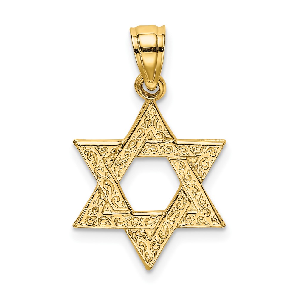 14K Engraved Swirls Star Of David Charm (K8383)