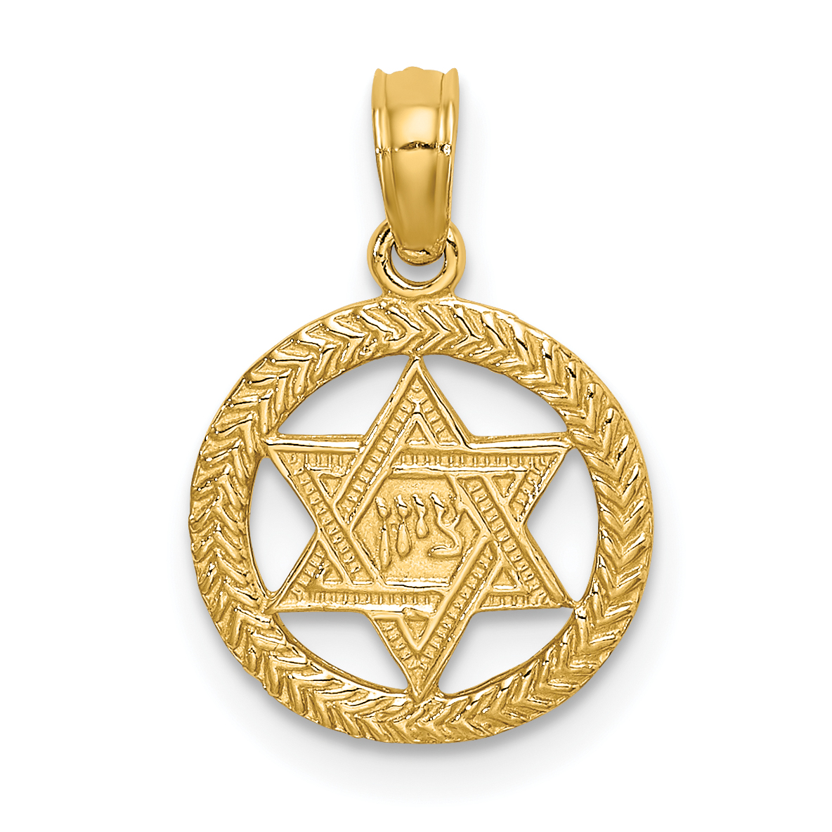 14K Engraved Star Of David In Circle Charm (K8388)