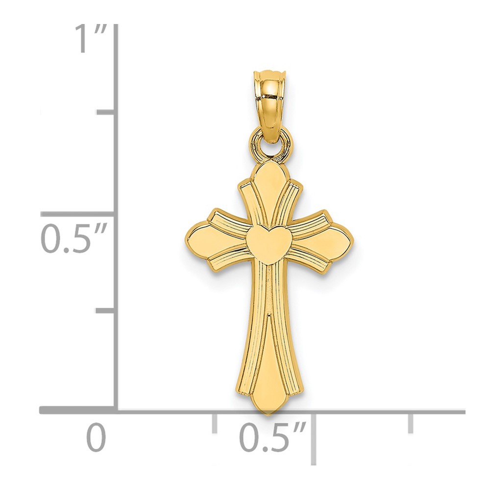14K Polished Cross w/ Heart Charm (K8391)