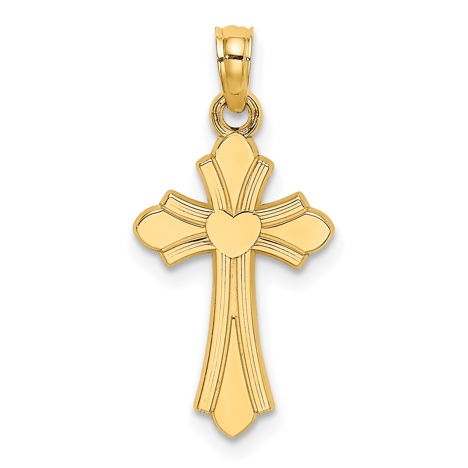 14K Polished Cross w/ Heart Charm (K8391)