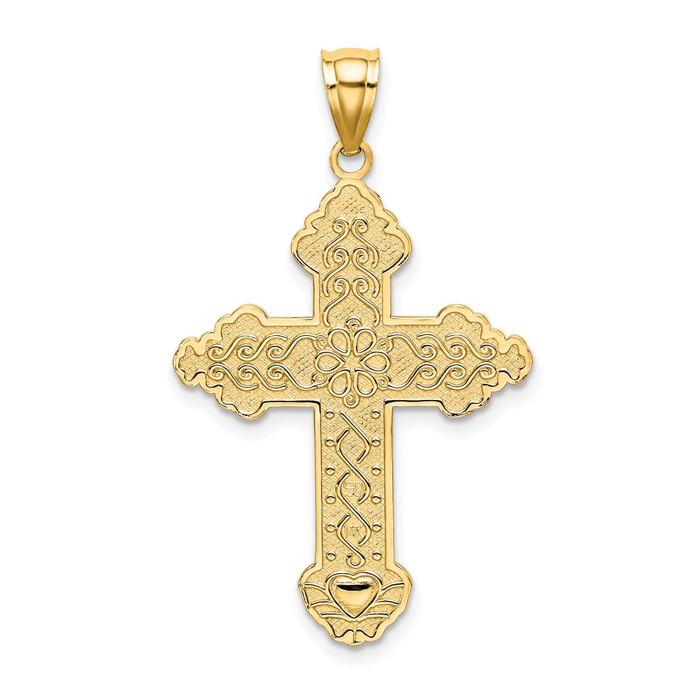 14K Flower Center Scroll Cross Charm (K8392)