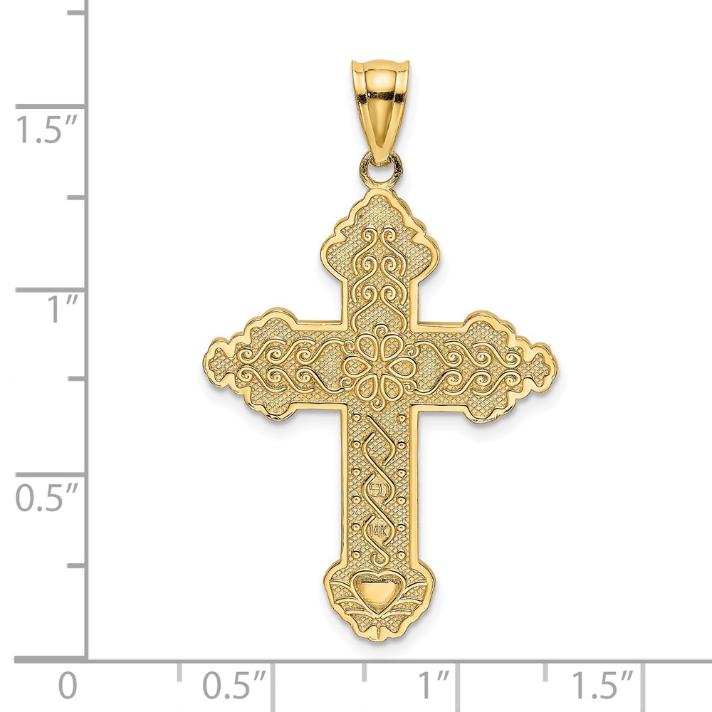 14K Flower Center Scroll Cross Charm (K8392)