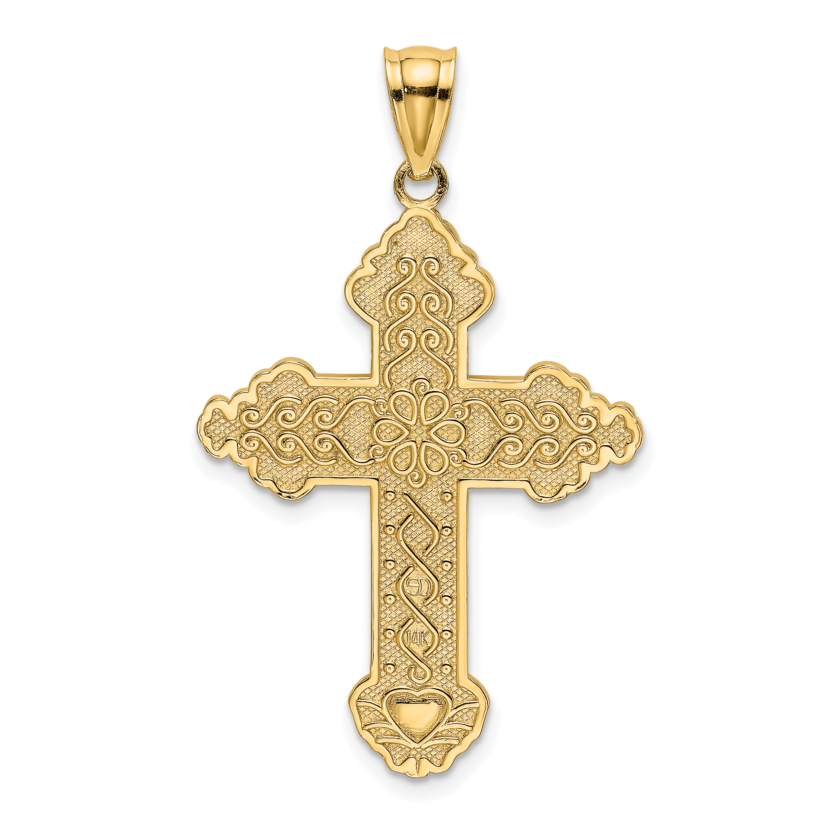 14K Flower Center Scroll Cross Charm (K8392)