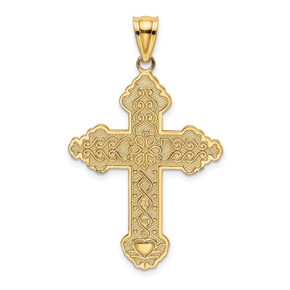 14K Flower Center Scroll Cross Charm (K8392)