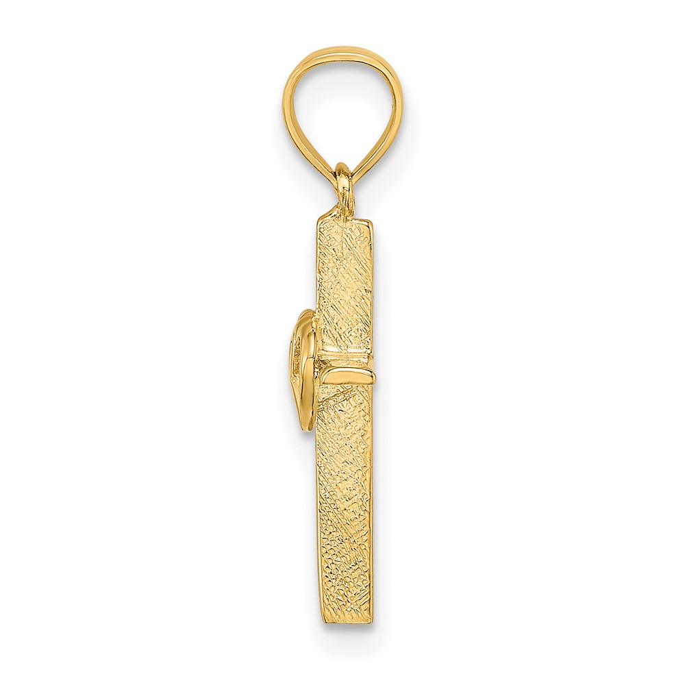 14K Polished Double Hearts On Stick Cross Charm (K8397)