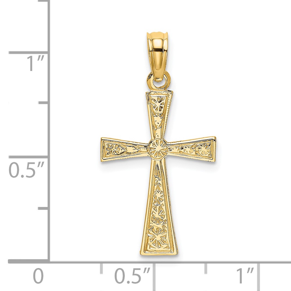 14K Engraved Cross W/Flared Tips Charm (K8408)