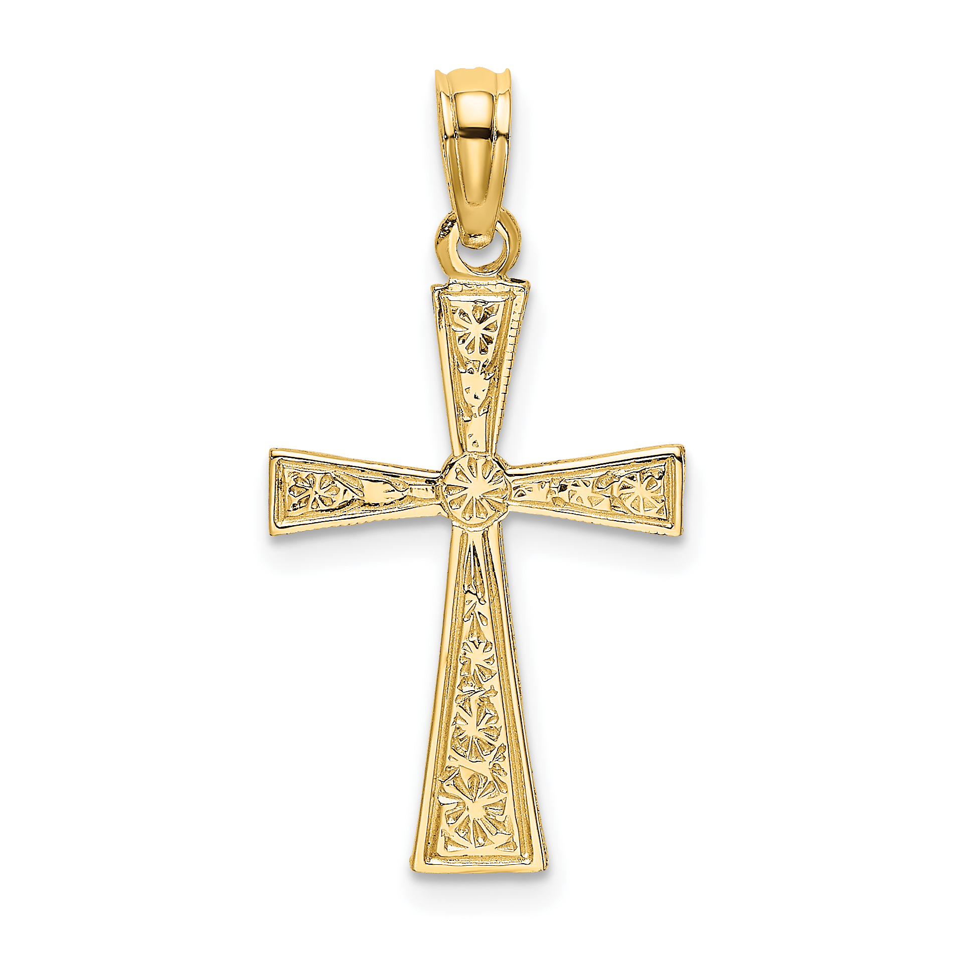 14K Engraved Cross W/Flared Tips Charm (K8408)