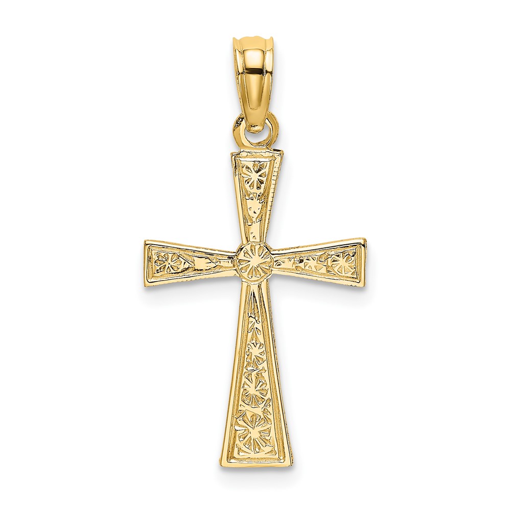 14K Engraved Cross W/Flared Tips Charm (K8408)