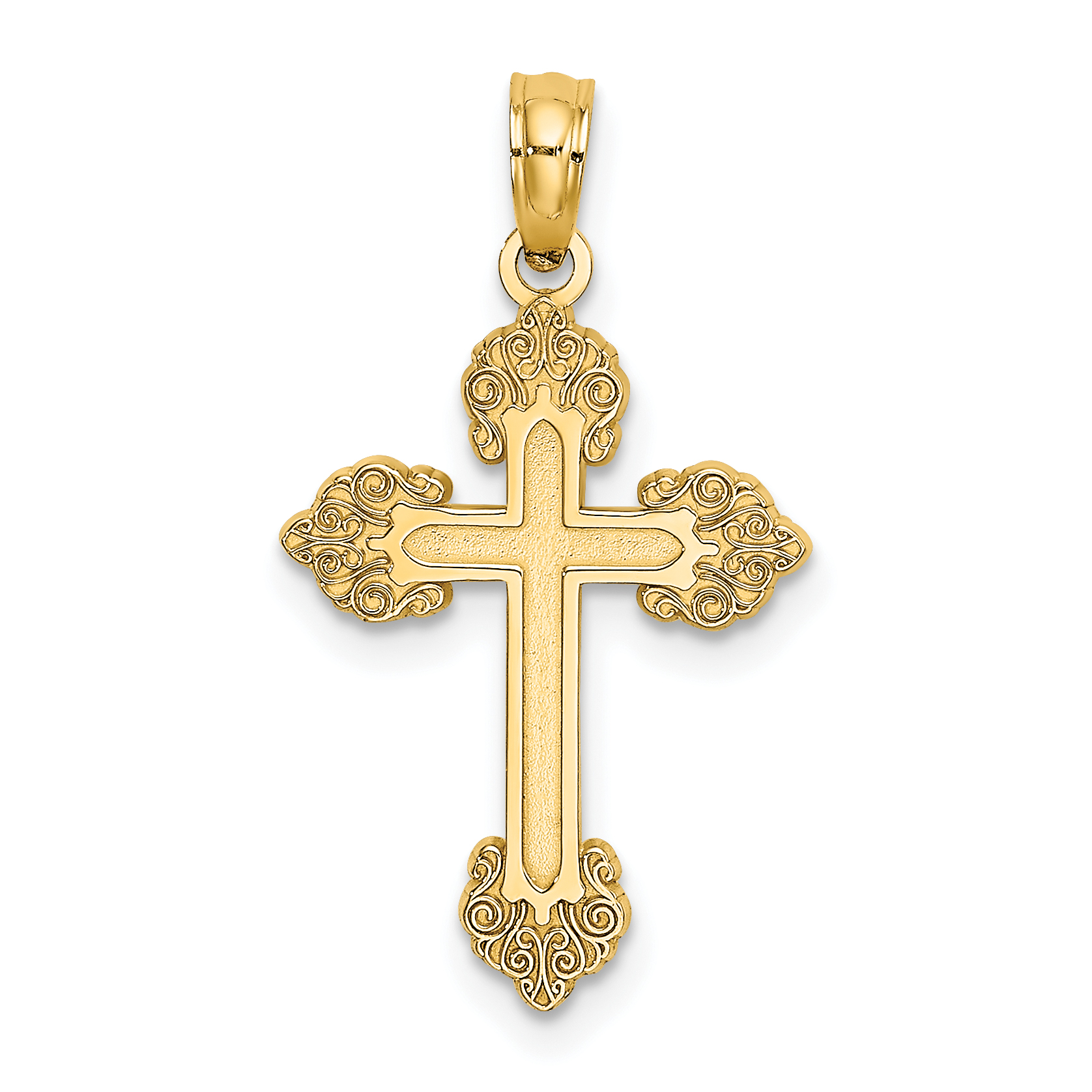 14K Polished and Textured Fancy Cross Charm (K8420)