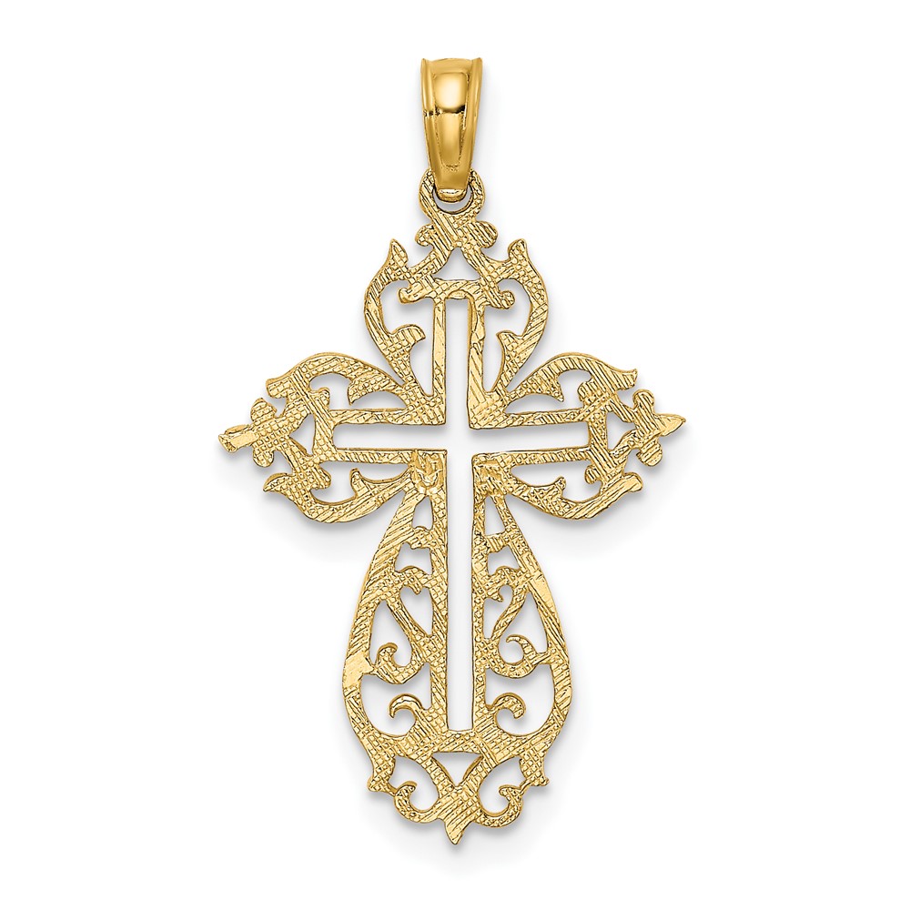 14K Cut-Out Scroll Framed Cross Charm (K8426)