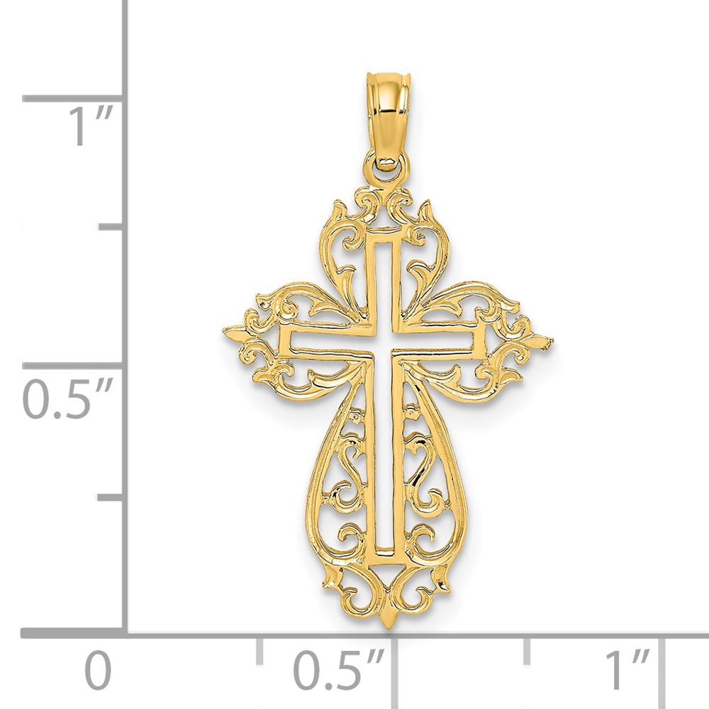 14K Cut-Out Scroll Framed Cross Charm (K8426)