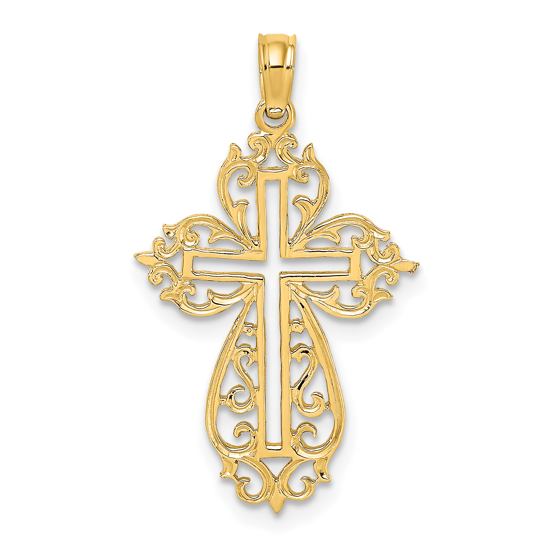 14K Cut-Out Scroll Framed Cross Charm (K8426)
