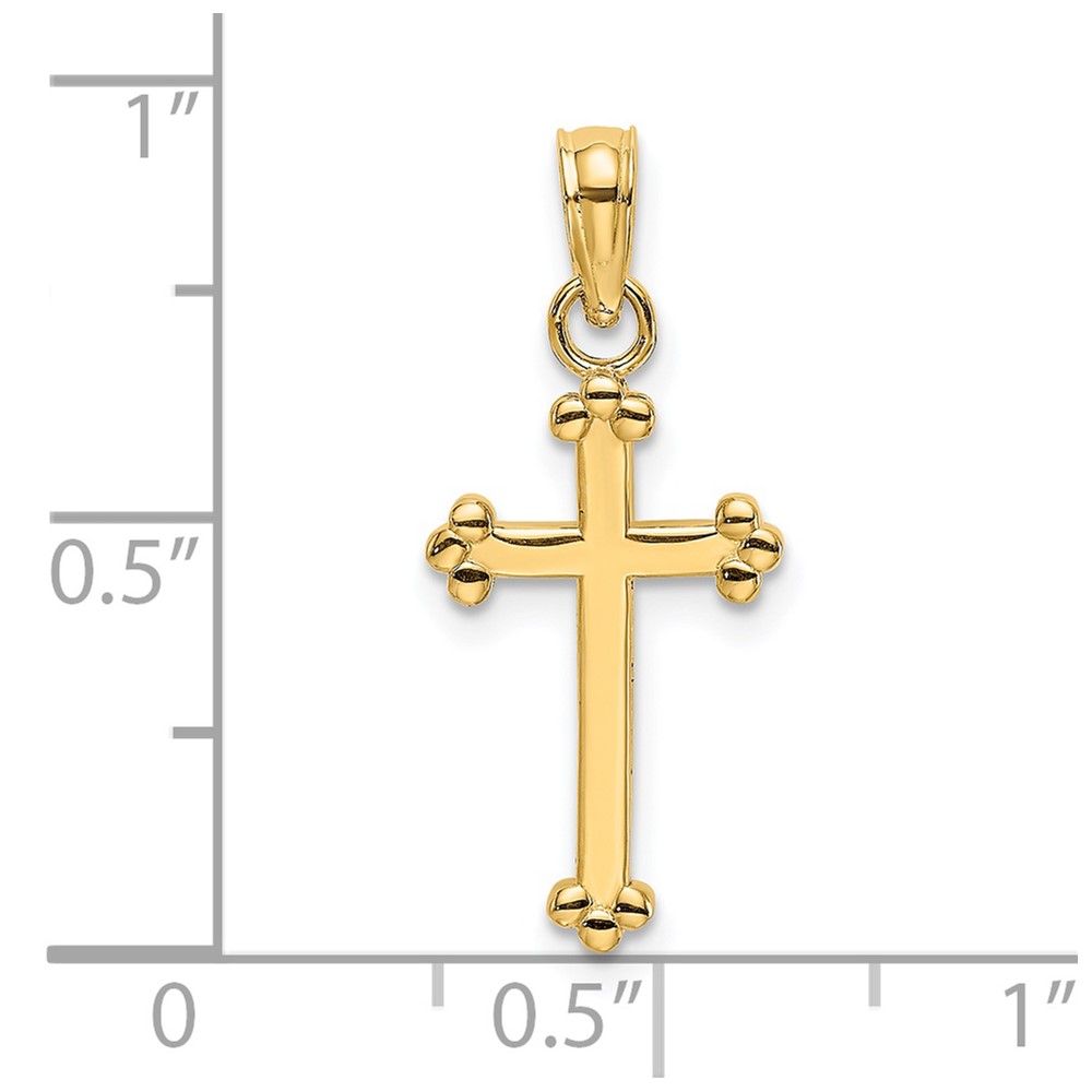 14K Polished Beaded Cross (K8442)