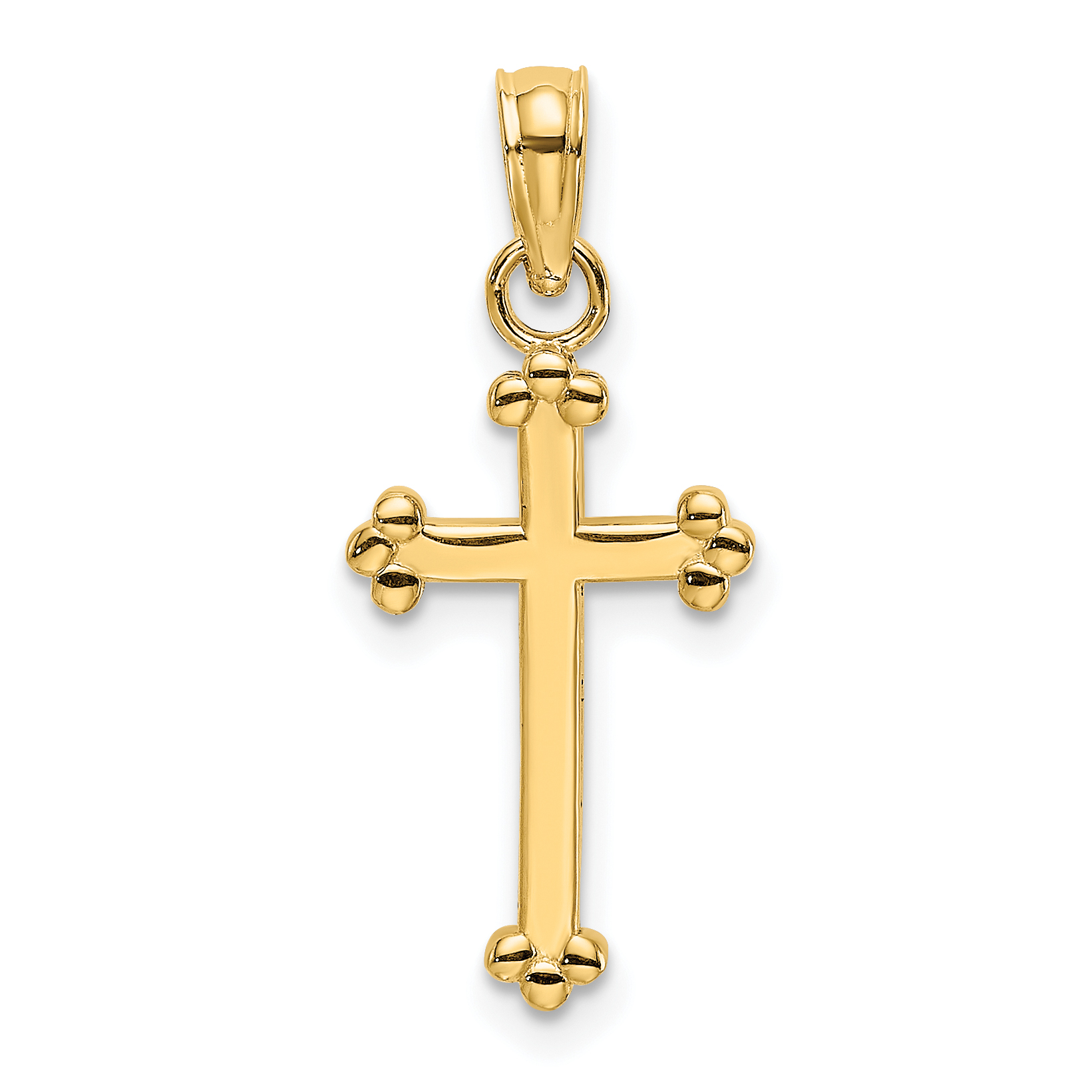 14K Polished Beaded Cross (K8442)