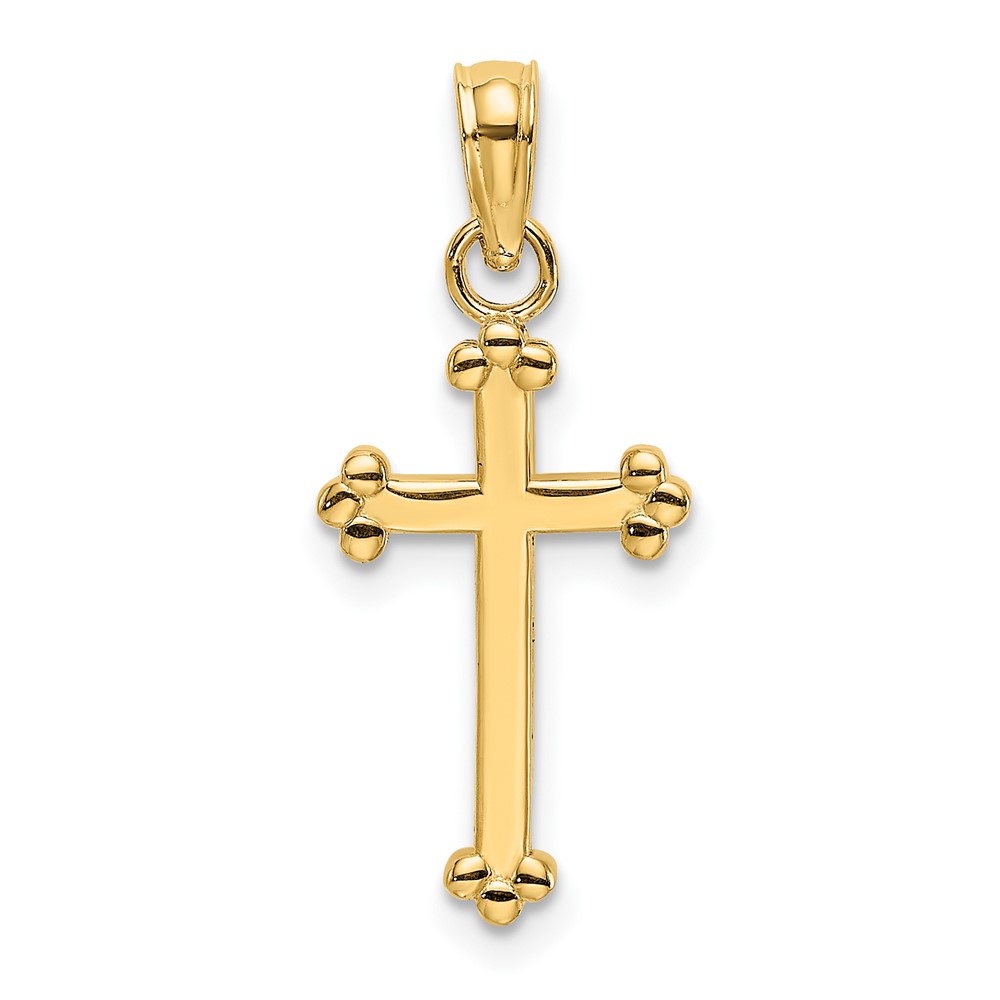 14K Polished Beaded Cross (K8442)