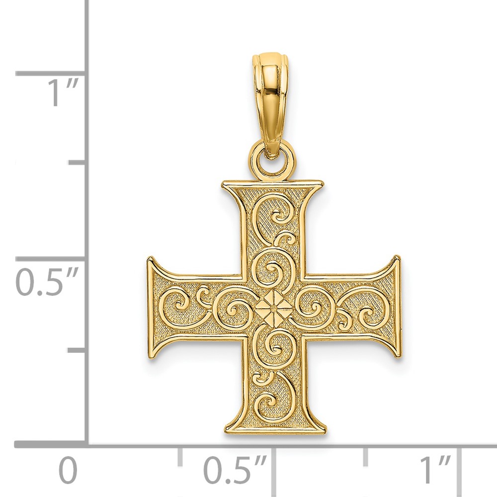 14K Greek Cross With Swirl Design Charm (K8444)