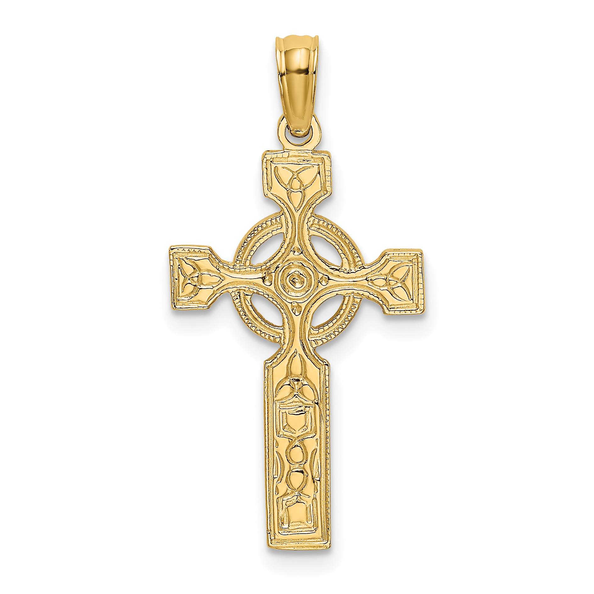 14K Engraved Celtic Cross w/ Eternity Circle Charm (K8445)