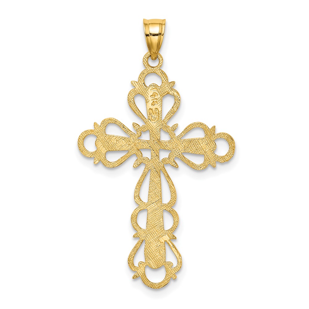 14K Polished Lace Trim Cross Charm (K8446)