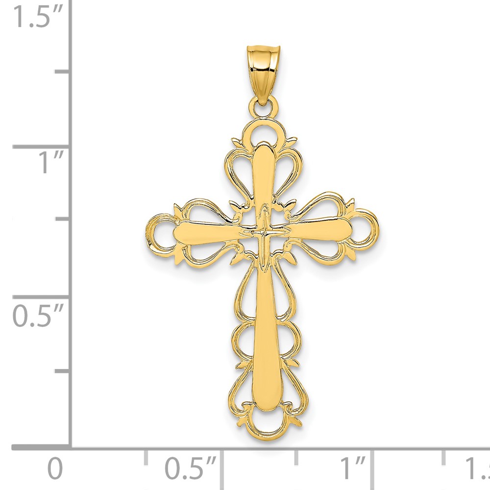 14K Polished Lace Trim Cross Charm (K8446)