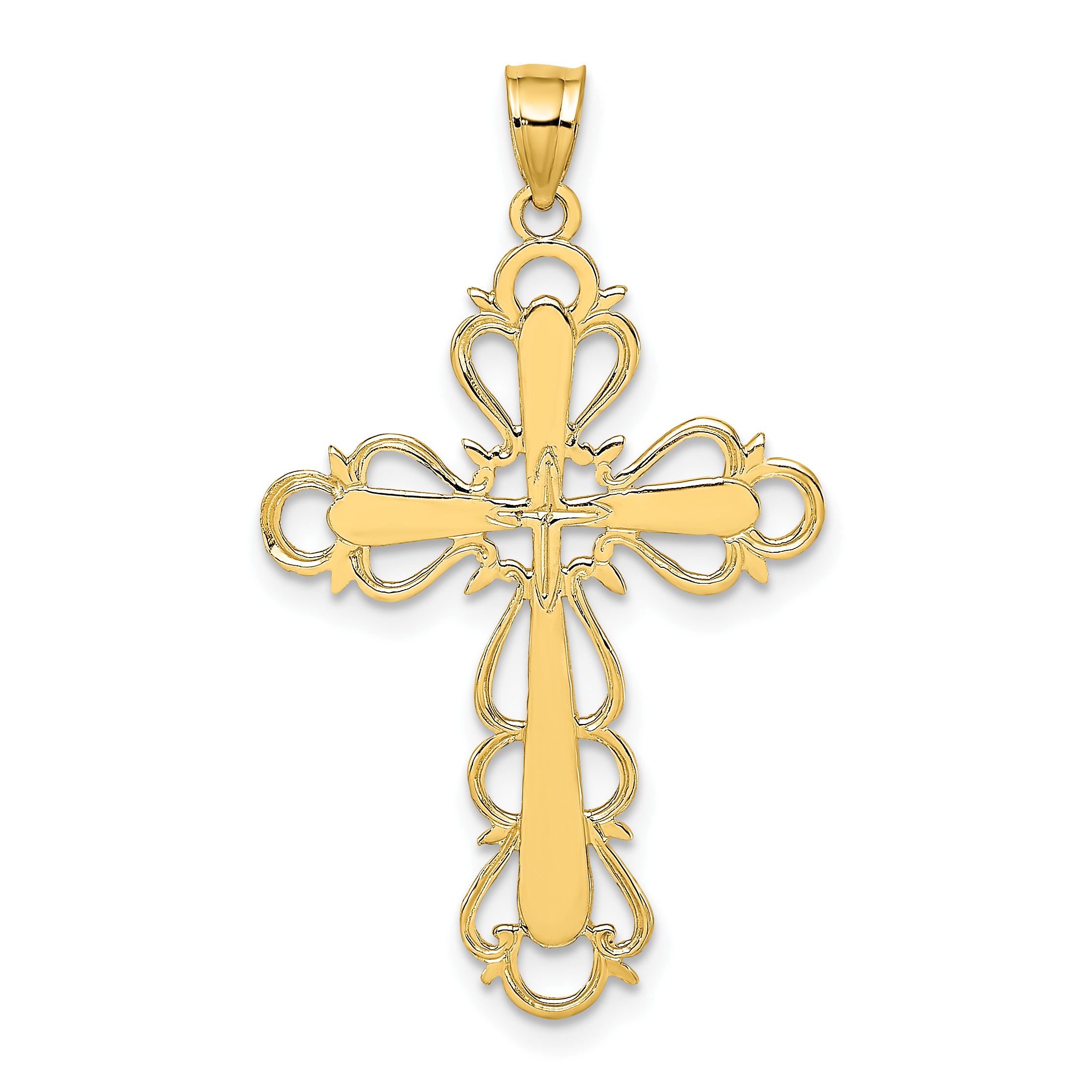 14K Polished Lace Trim Cross Charm (K8446)