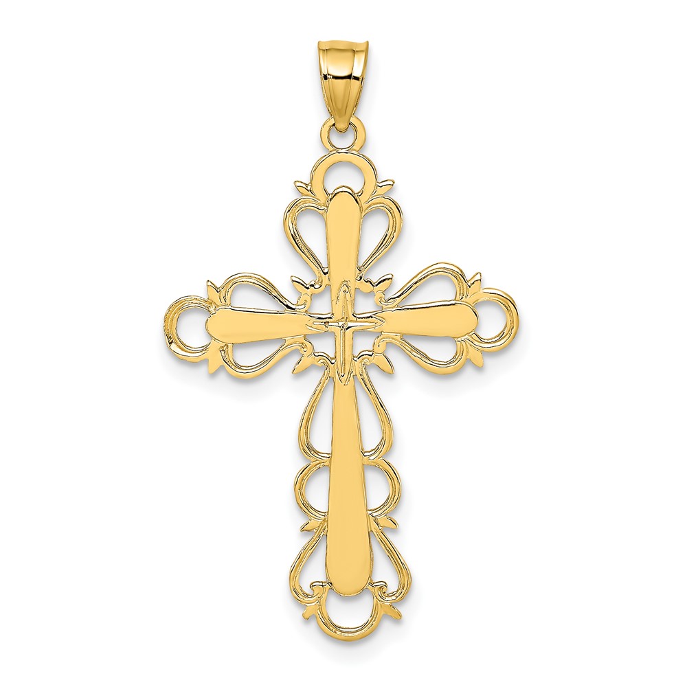 14K Polished Lace Trim Cross Charm (K8446)