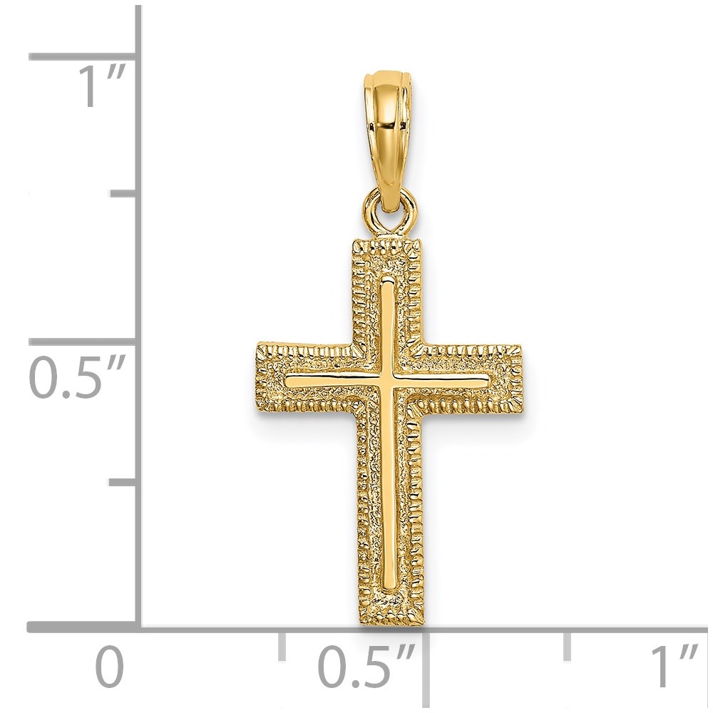 14K Yellow Gold Cross w/ Textured Border Design Pendant 637218038824 | eBay