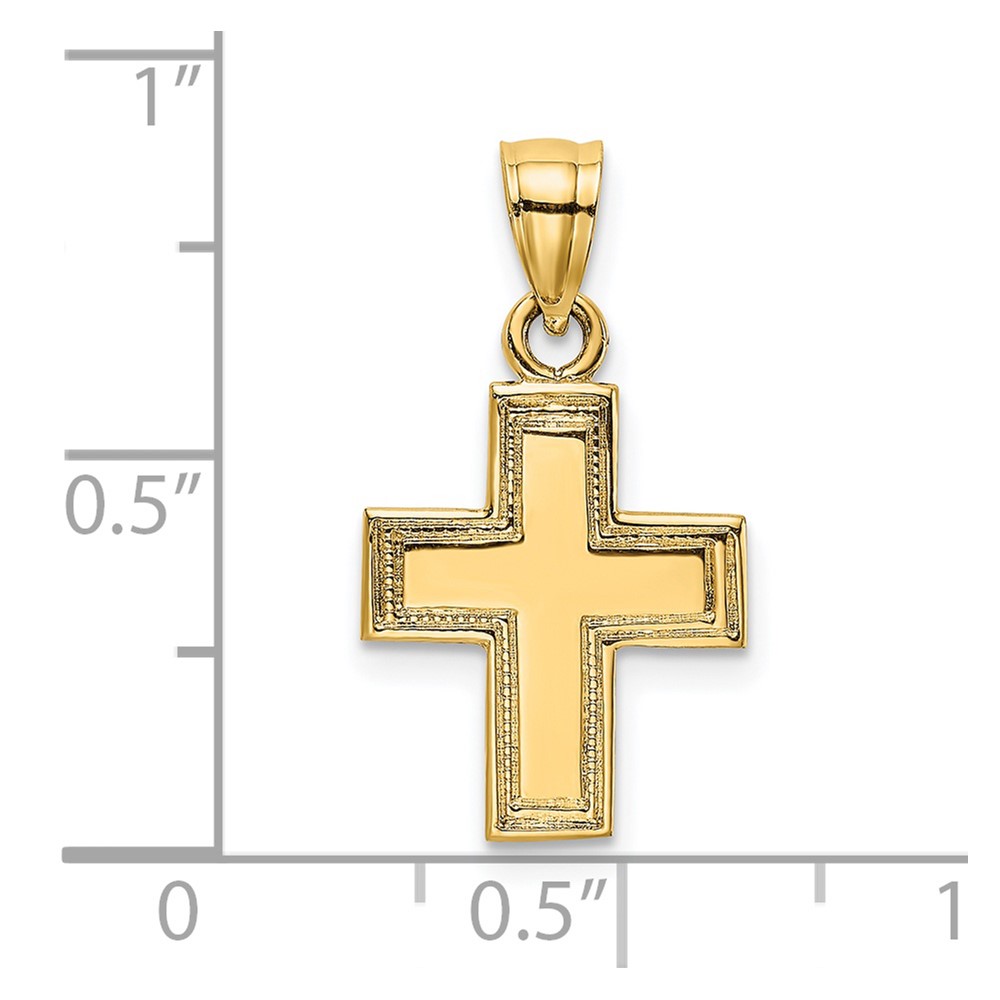 14K Polished and Textured Cross Charm (K8466)