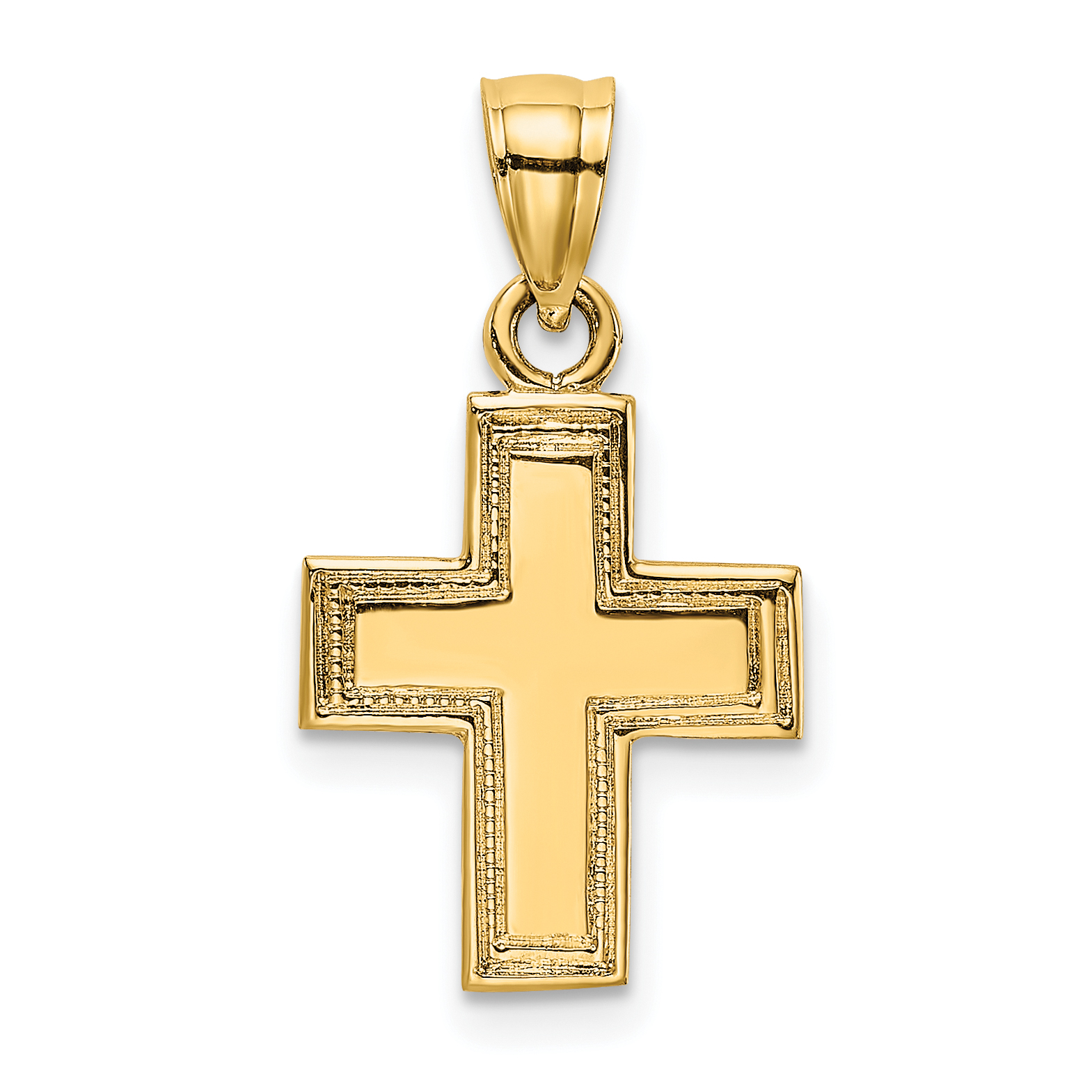 14K Polished and Textured Cross Charm (K8466)