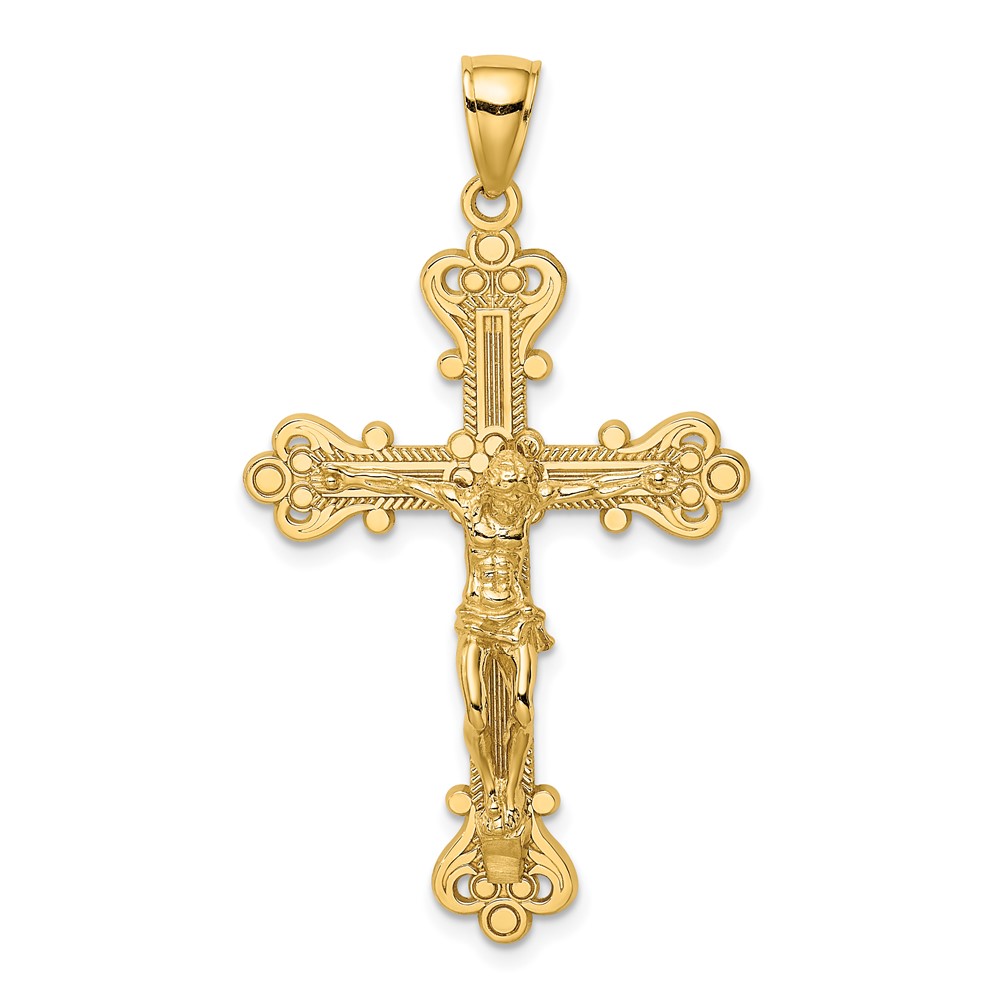 14K Engraved Crucifix Charm (K8467)