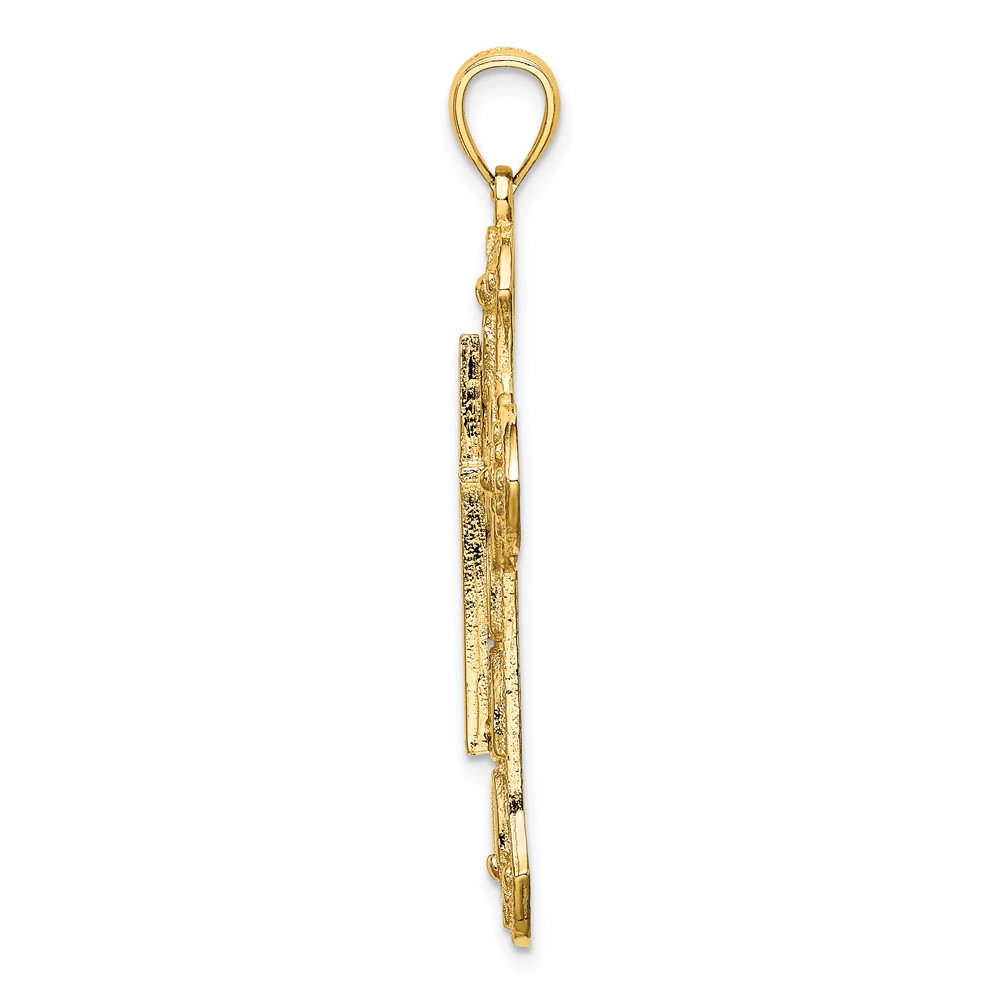 14K Cut-Out Floral Cross Pendant (K8473)