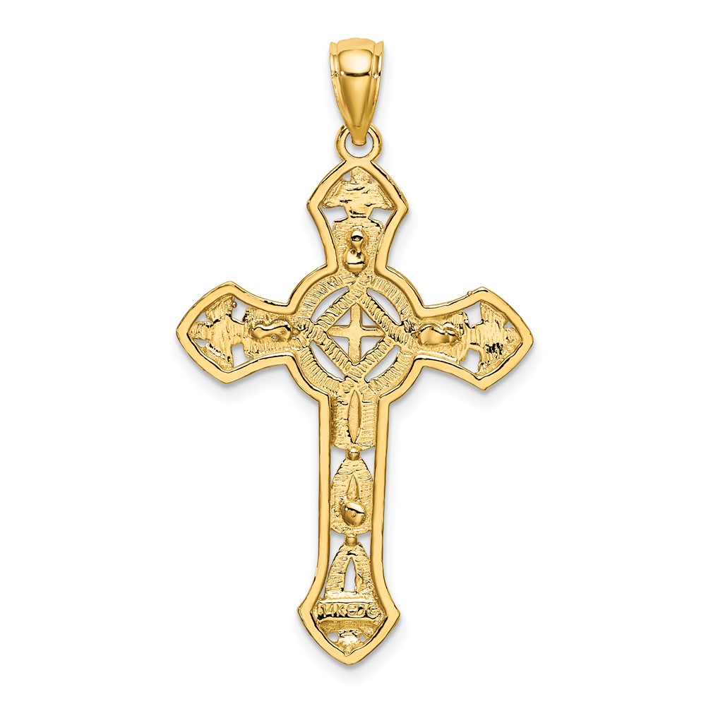 14K Cut-Out Floral Cross Pendant (K8473)