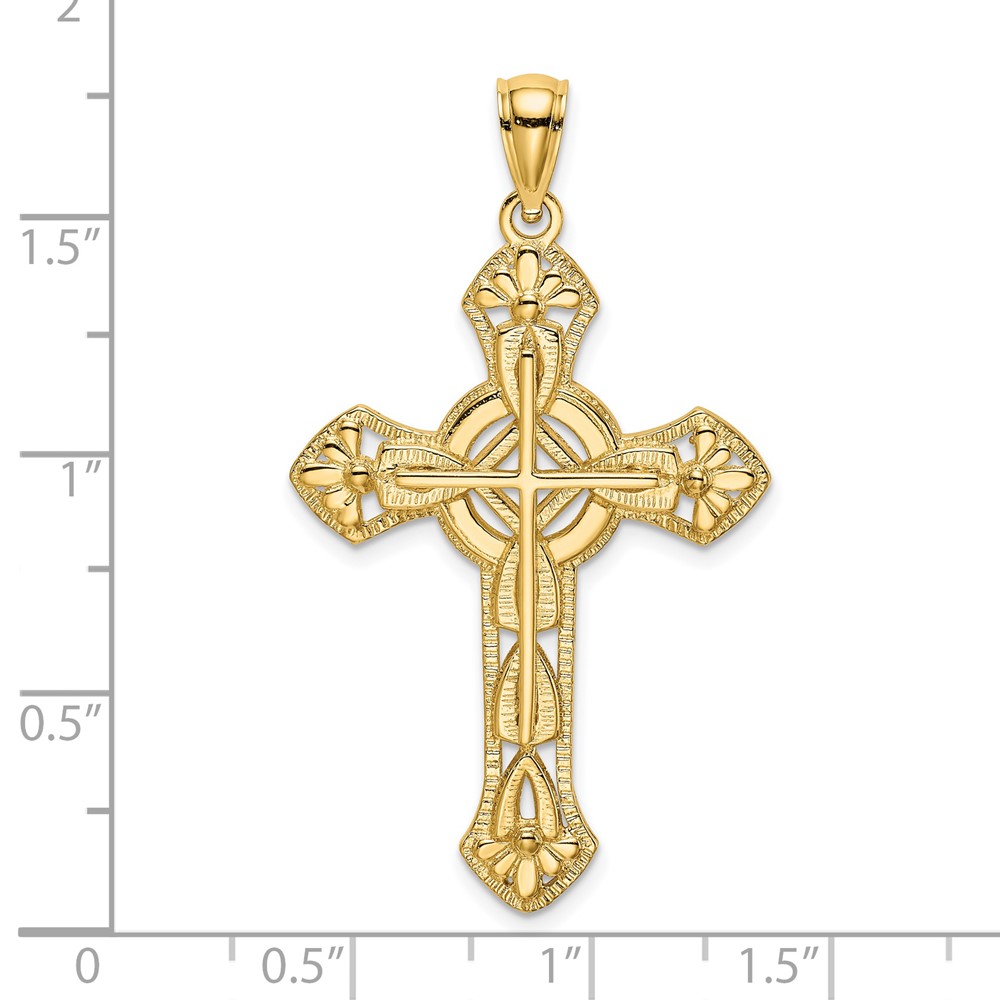 14K Cut-Out Floral Cross Pendant (K8473)