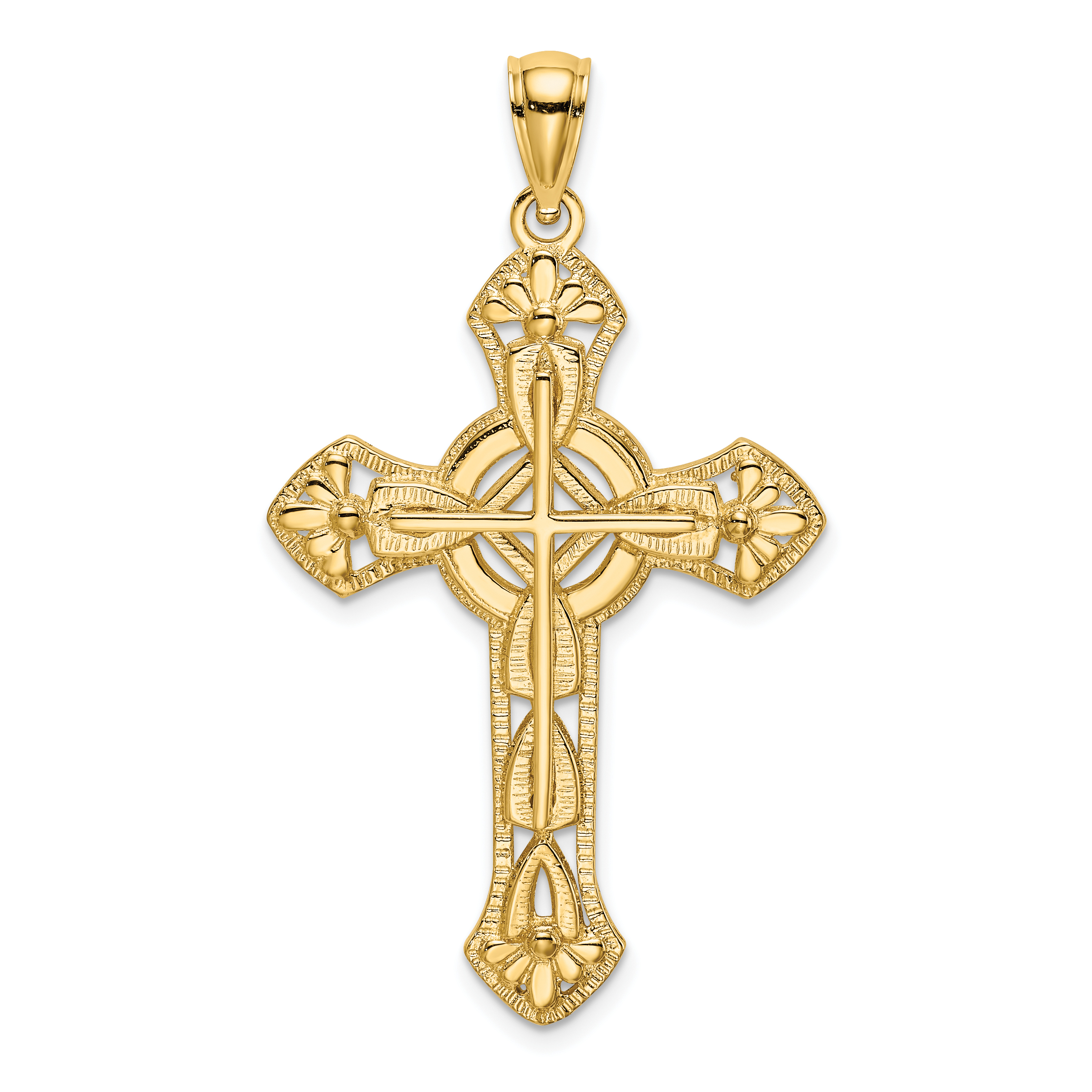 14K Cut-Out Floral Cross Pendant (K8473)