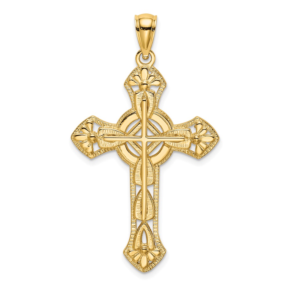 14K Cut-Out Floral Cross Pendant (K8473)