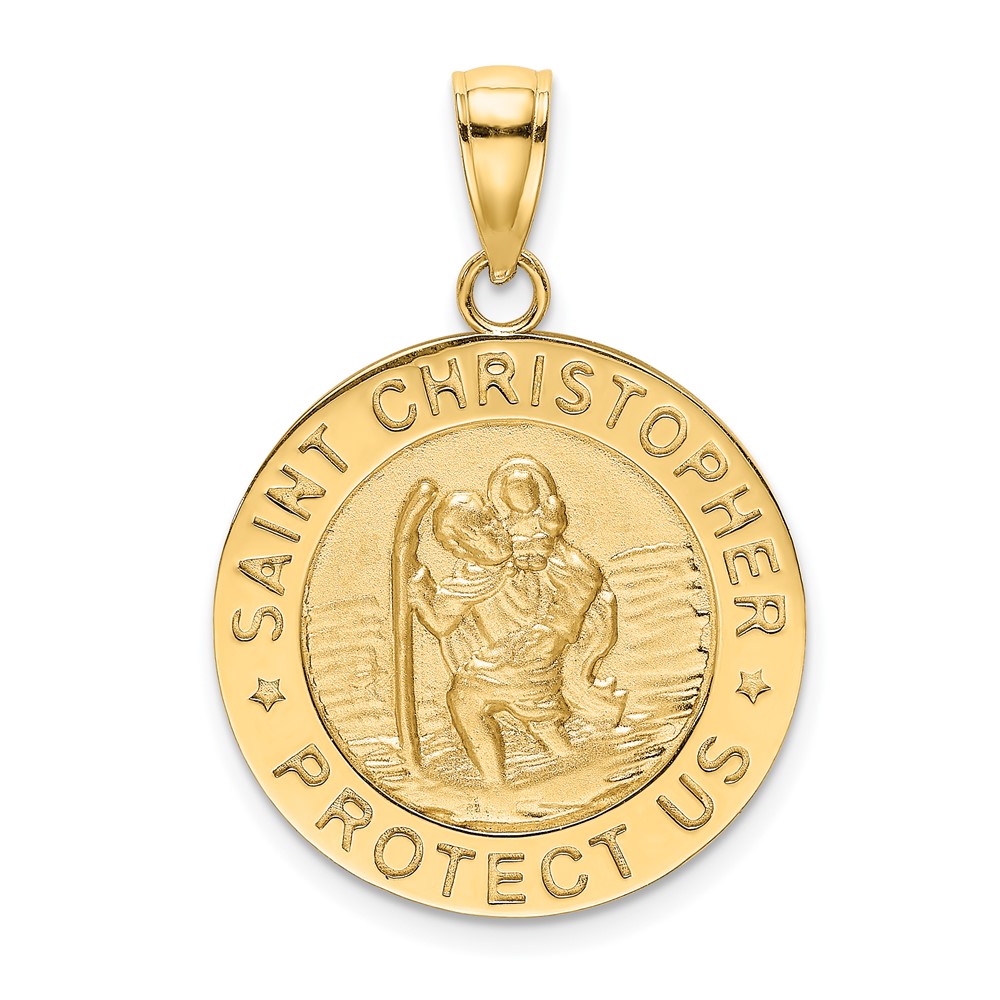 14K Polished / Satin Saint Christopher Medal Charm (K8483)