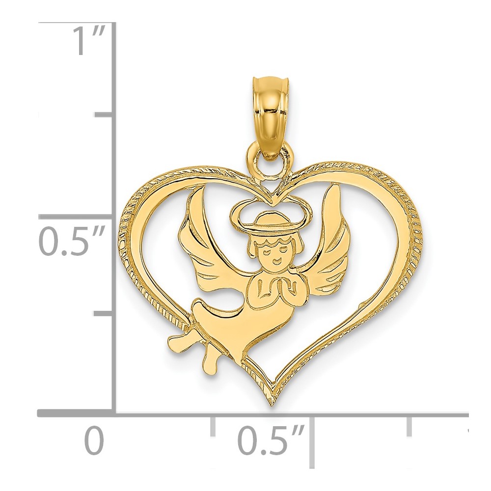 14K Polished Angel In Heart Charm (K8485)