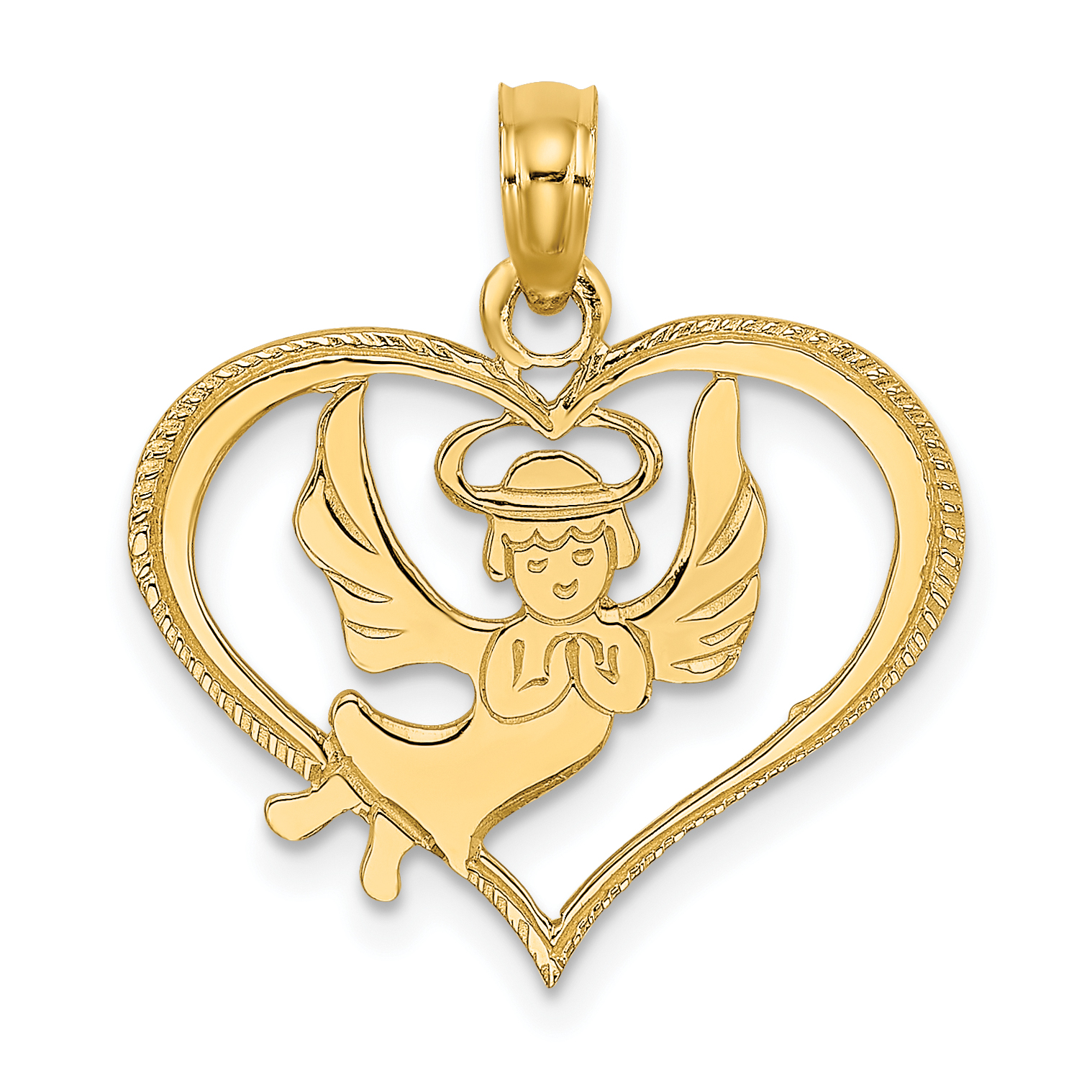 14K Polished Angel In Heart Charm (K8485)