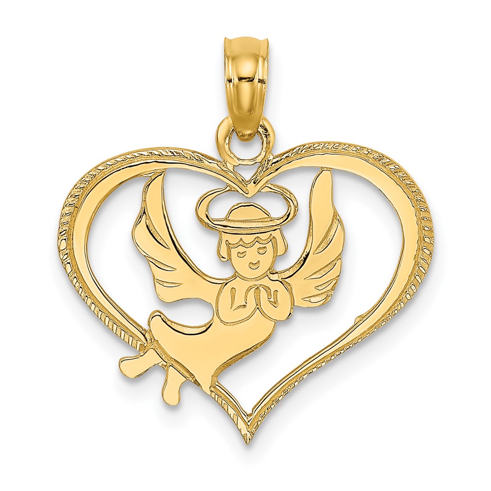 14K Polished Angel In Heart Charm (K8485)