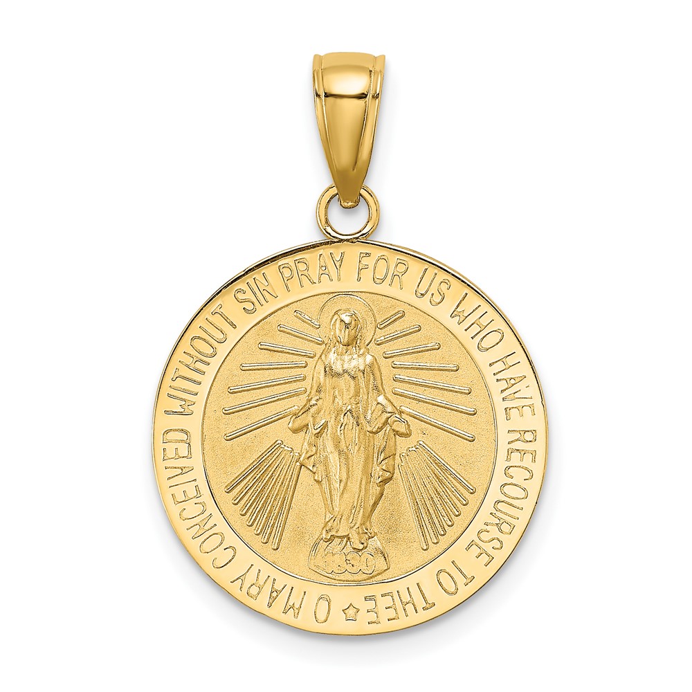 14K Polished and Satin Miraculous Medal Charm (K8487)