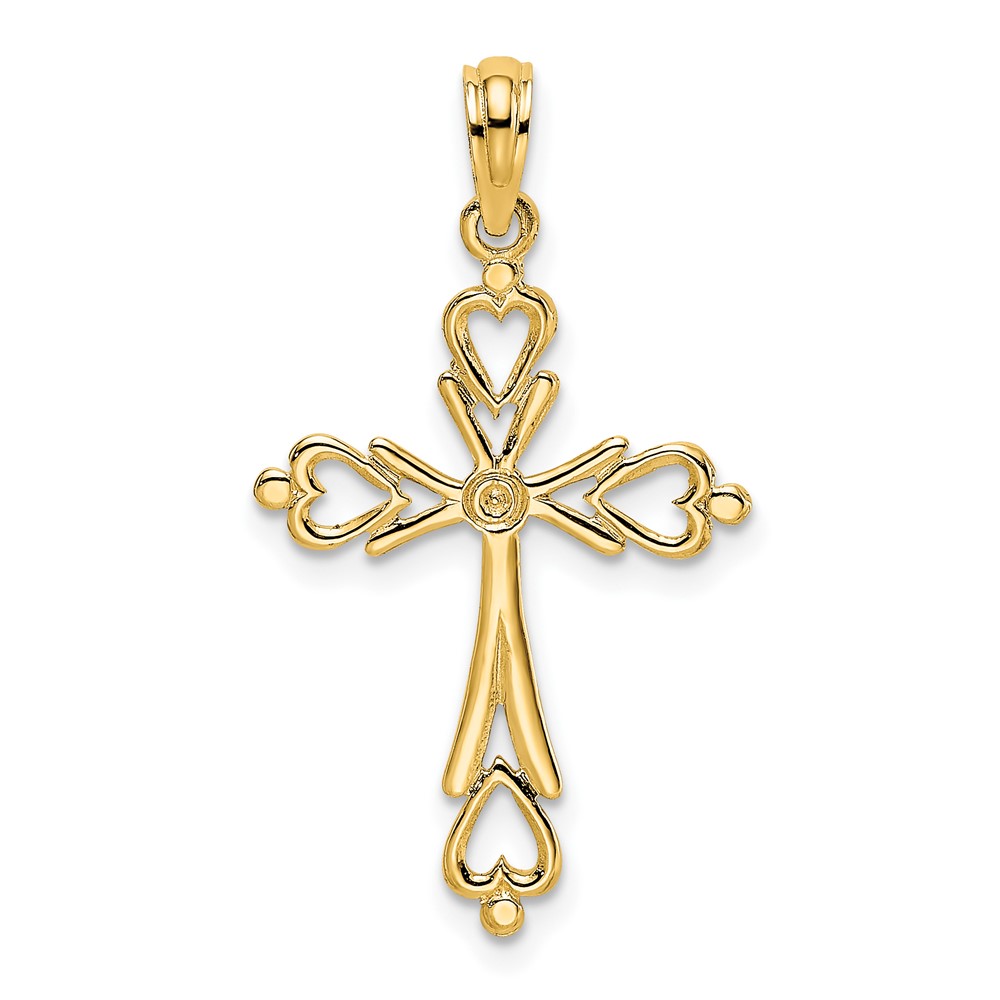 14K Cross Cut-Out w/ Heart Ends Charm (K8489)